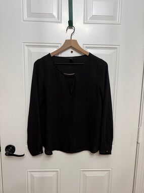 Forever 21 Black Long-Sleeve Keyhole Tie Blouse